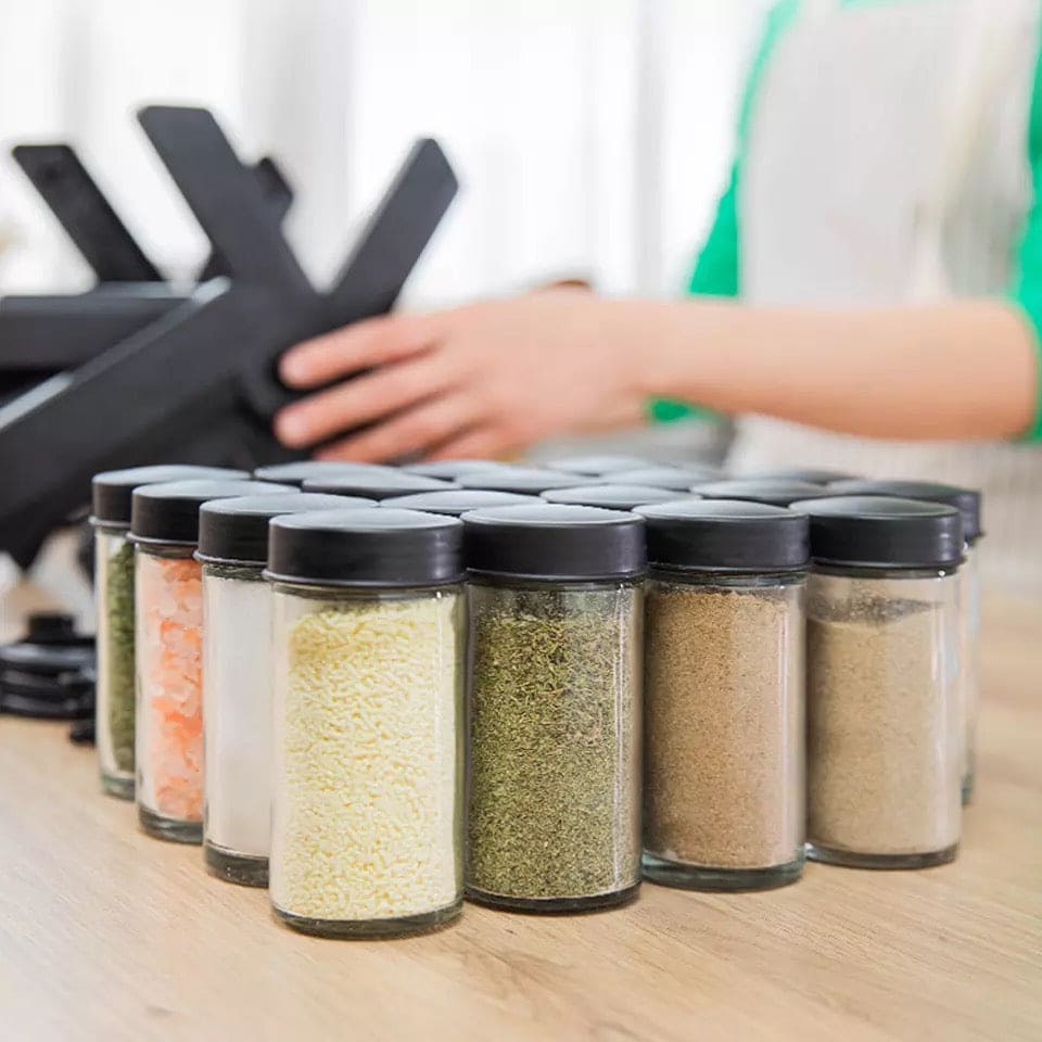 18 Pcs Spice Jar Set. Multifunctional Rotatory Seasoning Rack, Seasoning Bottle Holder, Ferris Wheel Spice Shelves, Rotating Glass Seasoning Rack, Revolving Countertop Spice Organizer, Kitchen 360 Rotating Spice Rack 18 Pcs Spice Jar Set. Multifunctional Rotatory Seasoning Rack, Seasoning Bottle Holder, Ferris Wheel Spice Shelves, Rotating Glass Seasoning Rack, Revolving Countertop Spice Organizer, Kitchen 360 Rotating Spice Rack